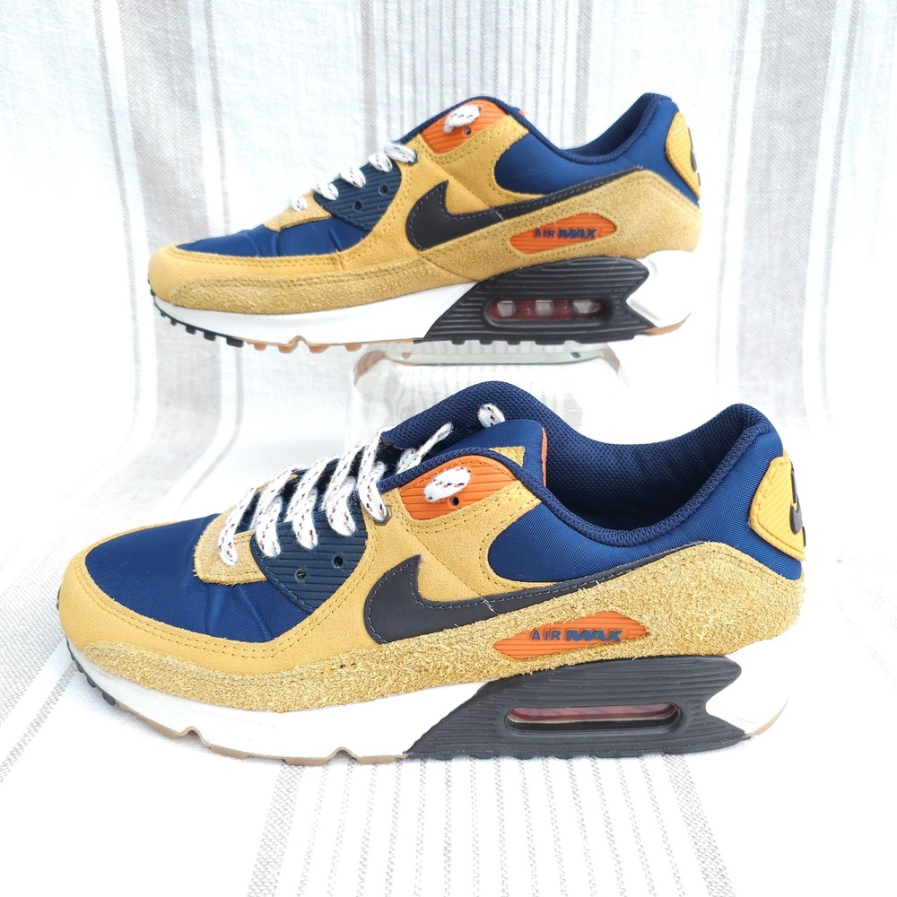 Nike Air Max 90 Bucktan Team Navy Yellow Mens 10 Suede Sneakers DZ5175-200